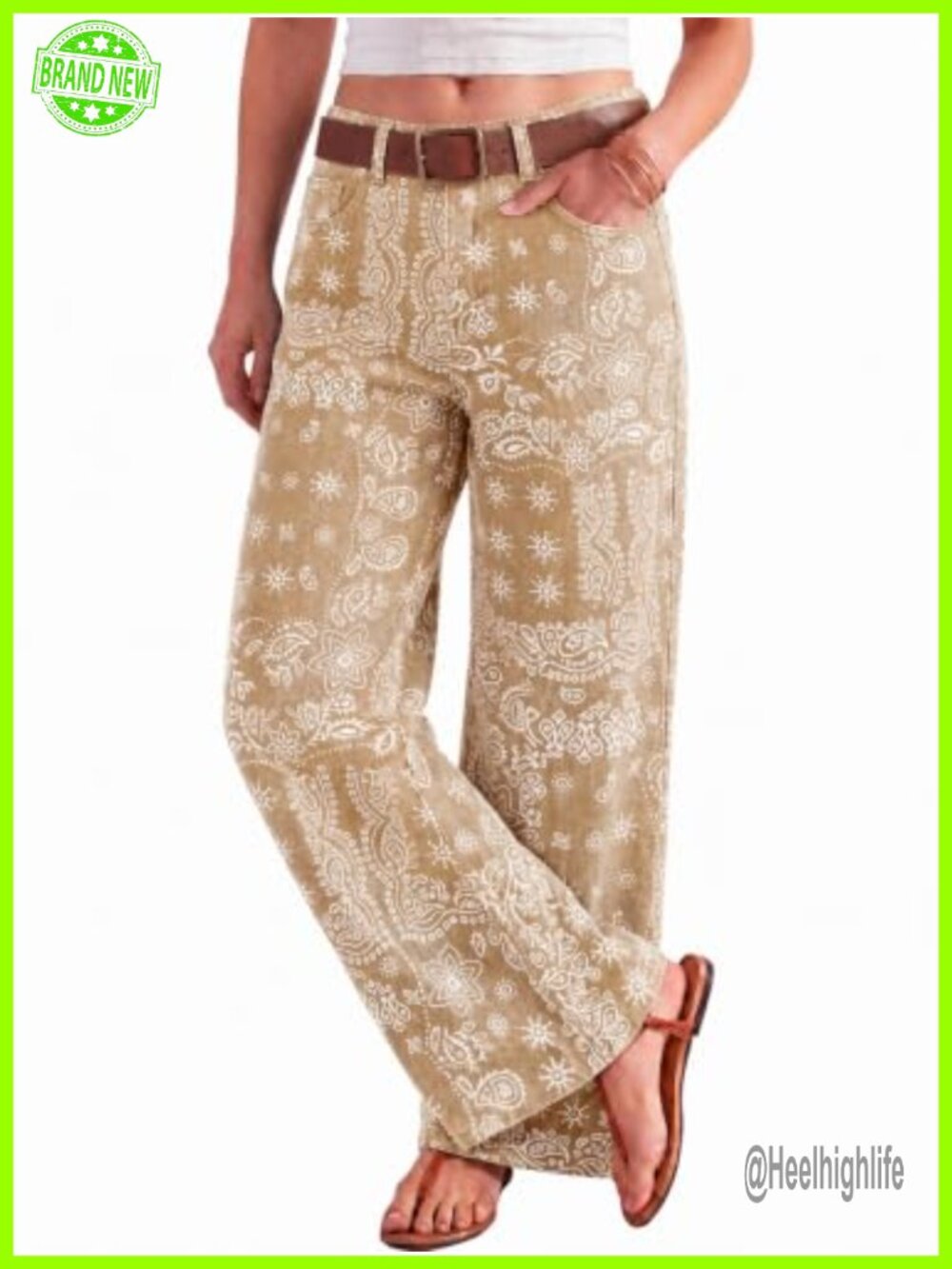 Floral Print High Waist Baggy Wide Leg Jeans with Pockets